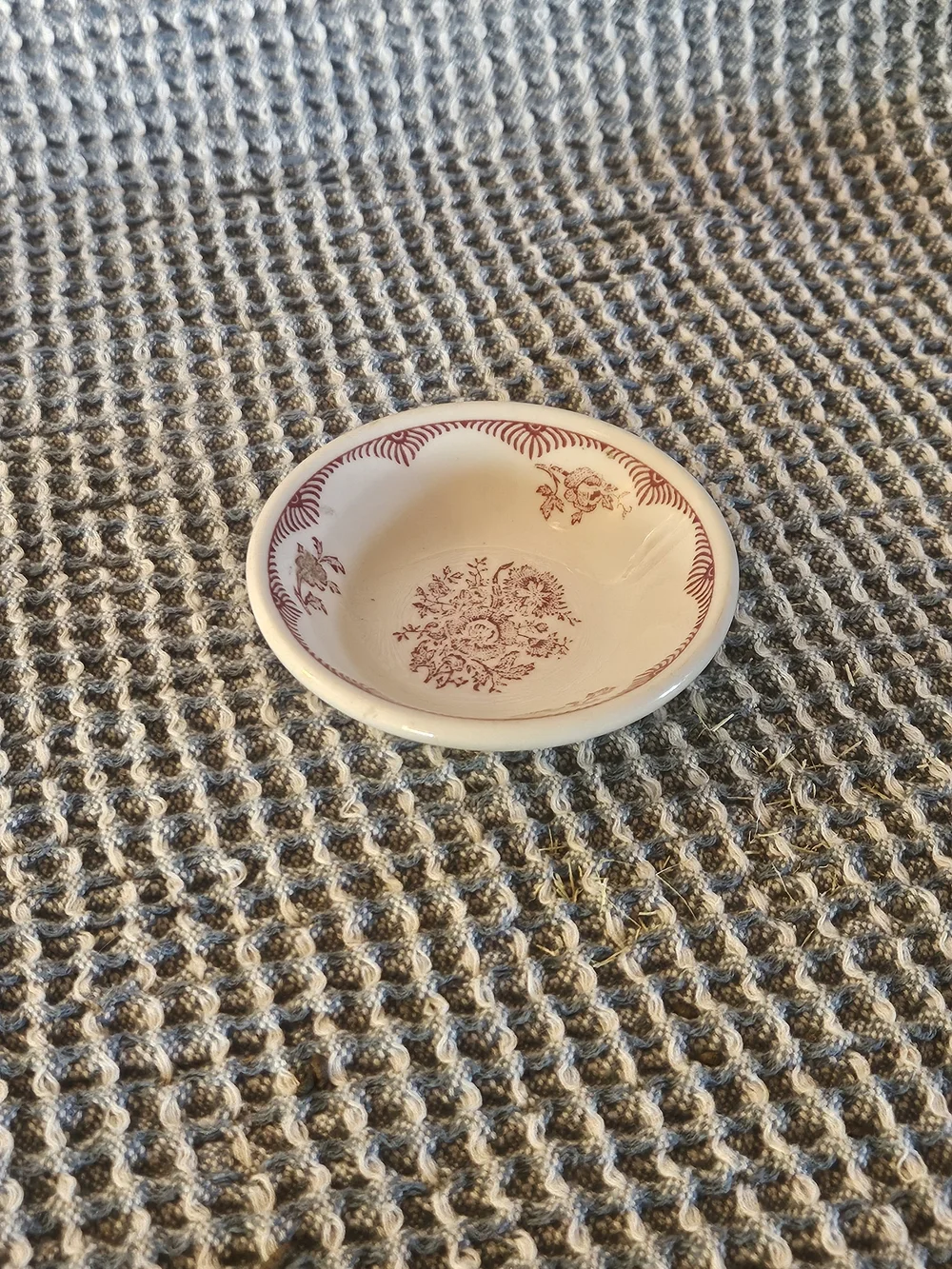 Cream Ceramic Mini Pitcher with Red Filigree Accent